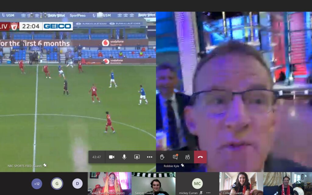 split screen of soccer and commentators